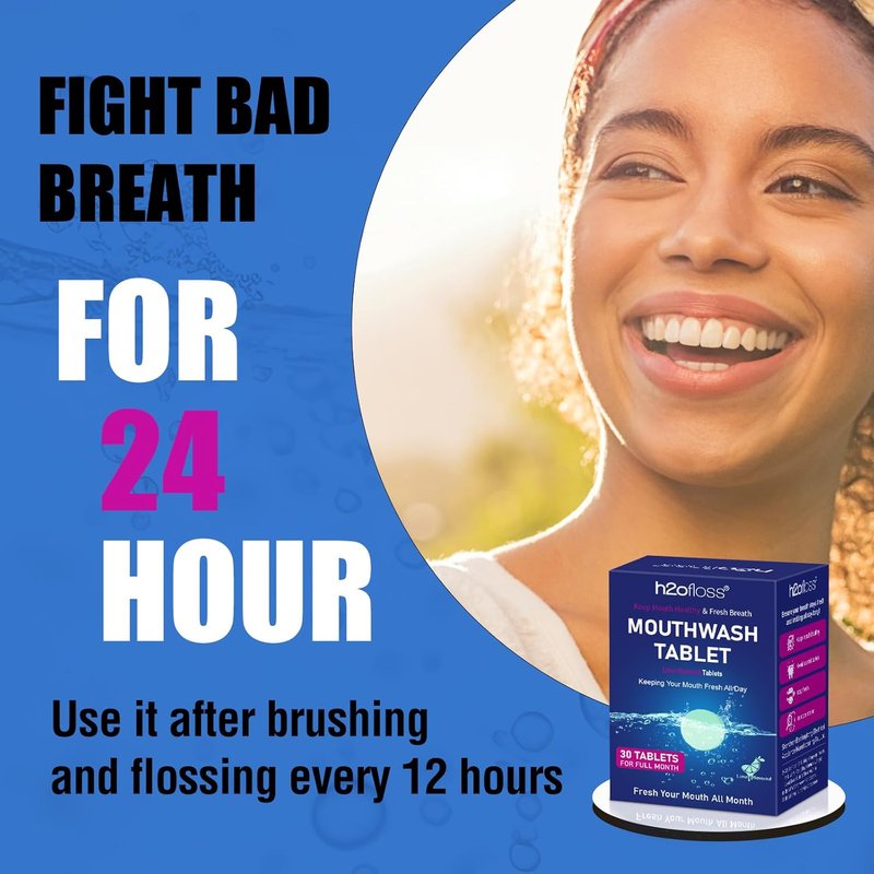 Natural Fresh Breath Mouthwash Tablets - Fluoride & Alcohol-Free Travel Tabs for Plaque Removal & Gum Protection | Refreshing Lime Flavor (30 Count)