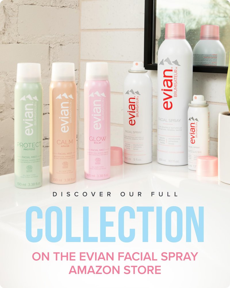 Evian Glow Facial Mist | Hydrating Mineral Water Face Spray with Aloe & White Tea | Dewy Setting Mist & Toner for Glowing Skin | Facial Spray to Refresh, Balance, & Enhance Makeup