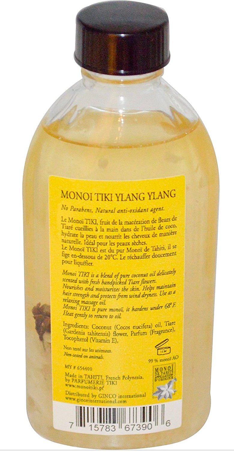 Monoi Tiki Tahiti Ylang Ylang Coconut Oil - Natural Scented Oil with Tiare Flowers | 4 fl. oz. (Pack of 2)