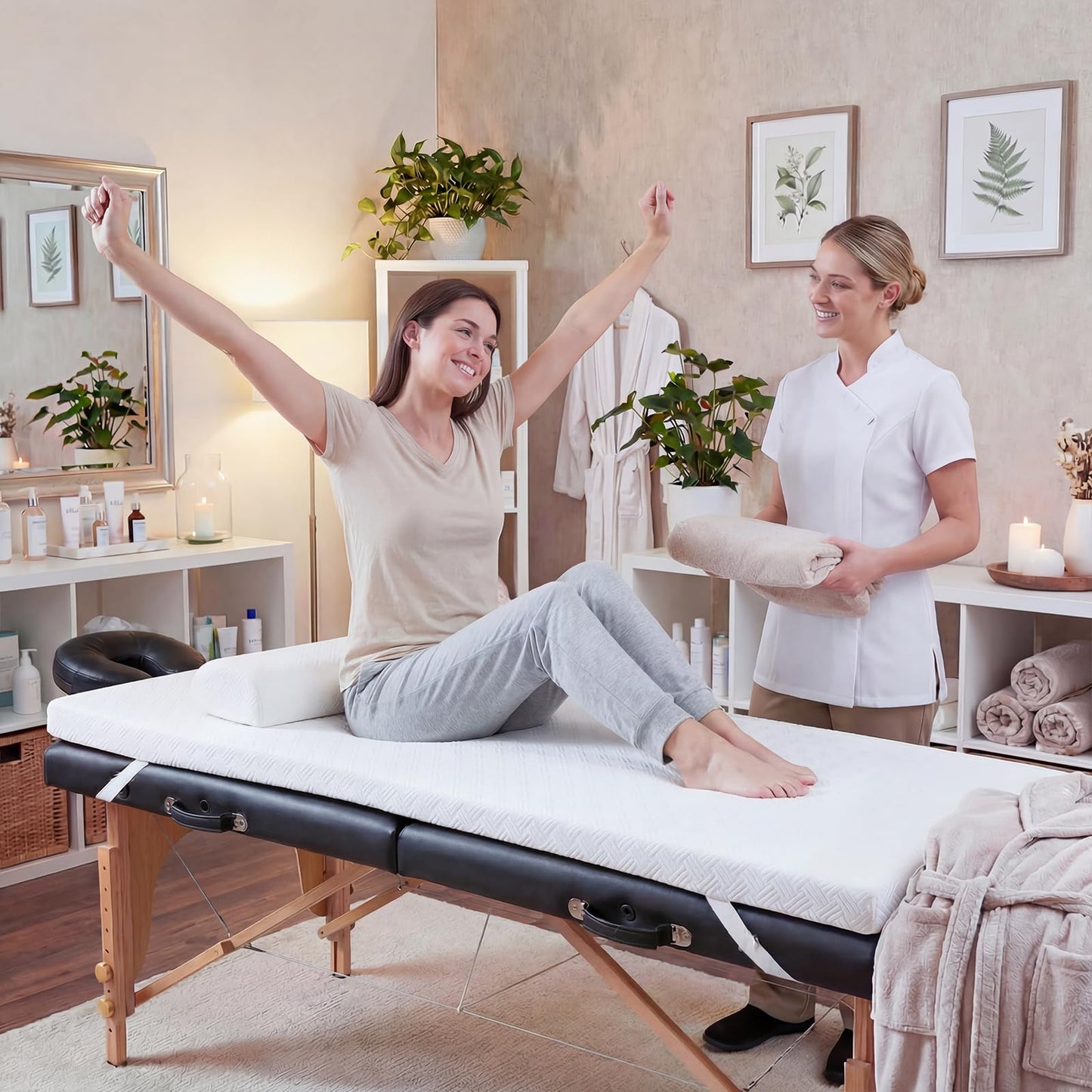 Memory Foam Lash Bed Topper for Massage Table, Beauty Salon Esthetician Mattress Toppers Based on 25D High Density Foam, Non-Slip Facial Beds Pad with Twill Removable Cover & Elastic Bands-73x24x2inch