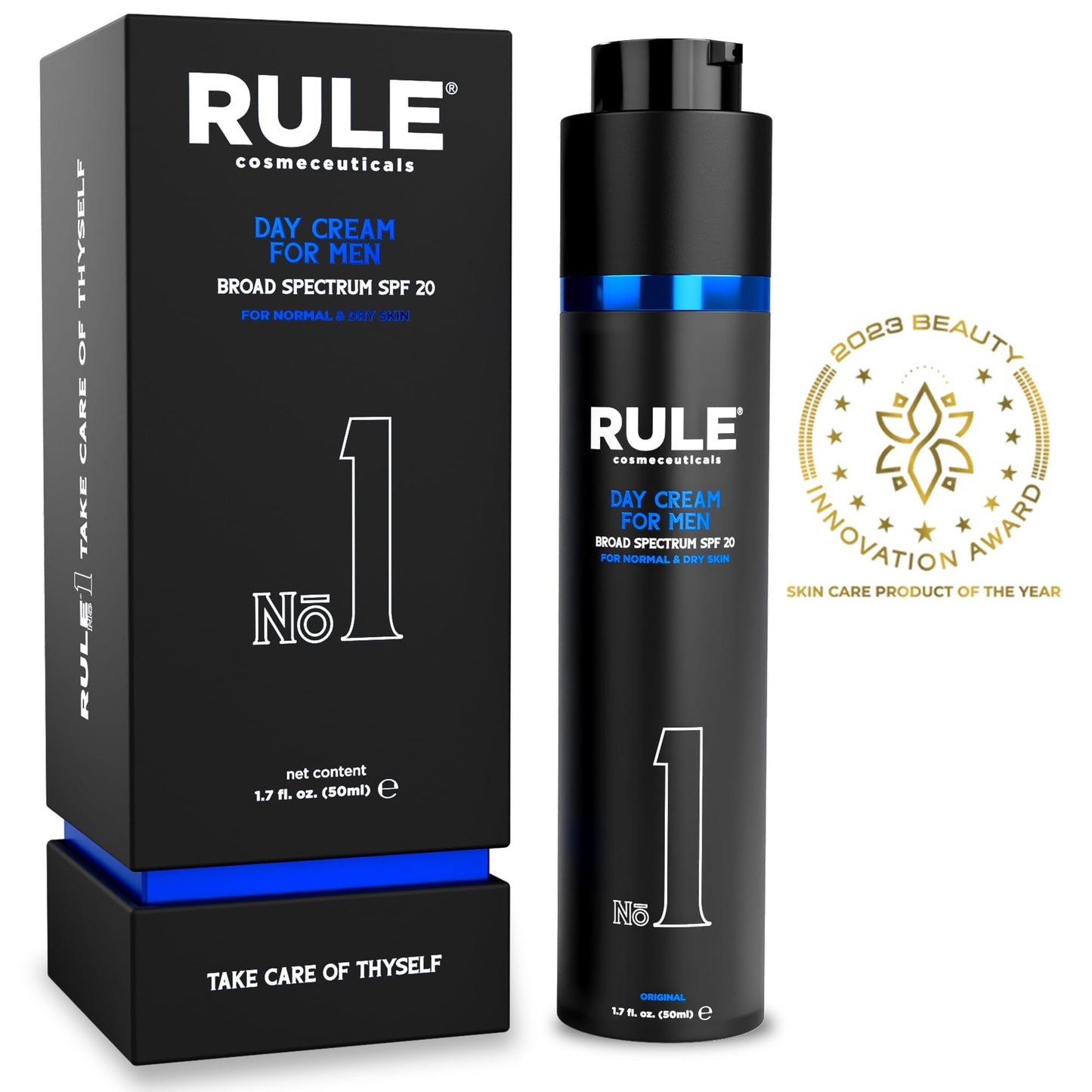 RULE COSMECEUTICALS No.1 Day Cream for Men, 10-in-1 Anti-Aging Face Moisturizer to Reduce Wrinkles & Dryness, SPF 20, Collagen, Vitamins B, C & E - Normal & Dry Skin - Original, 50 mL