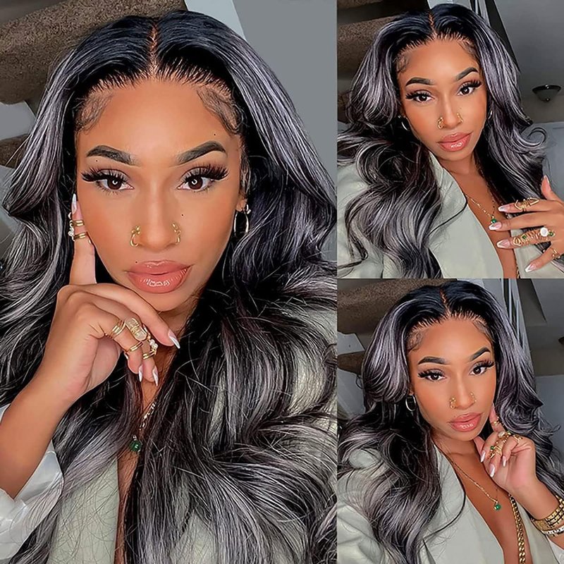 Bafamiya Highlight Grey Human Hair Bundles Body Wave 12 14 16 Inch P1B/Grey Bundles Human Hair 3 Bundle 300g Total Unprocessed Brazilian Virgin Hair for Black Women