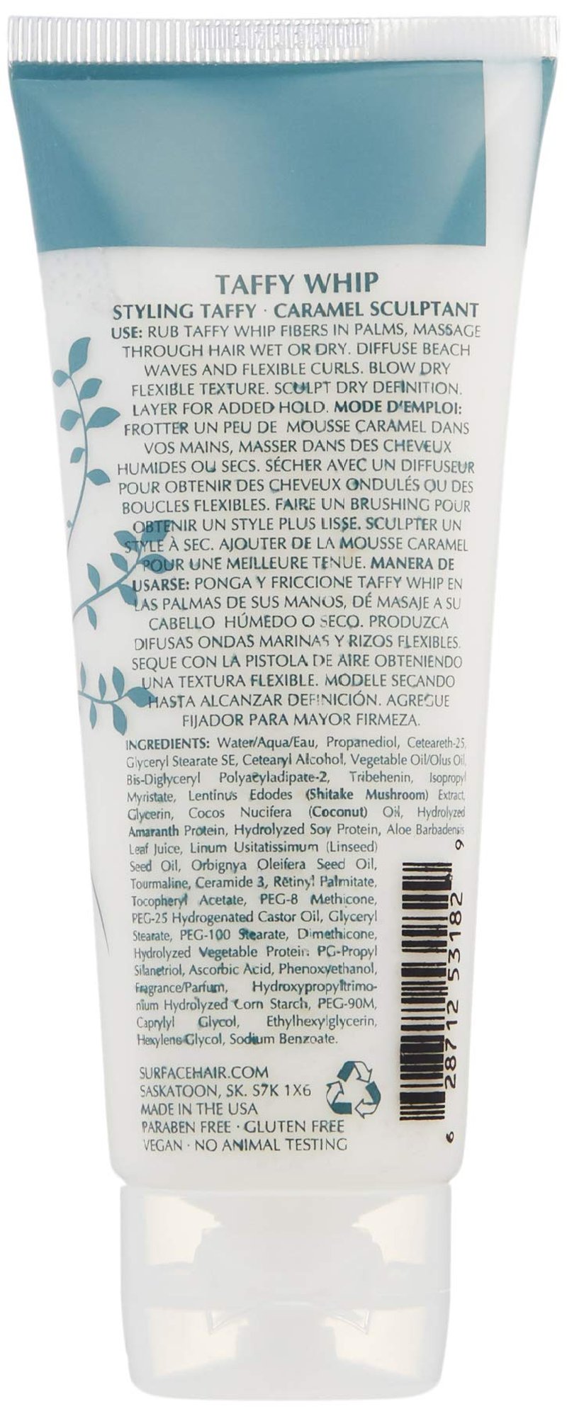 Surface Hair Taffy Whip, Styling Sculptant For Men And Women, With Natural Fibers for Structured Styling, 4 Oz.