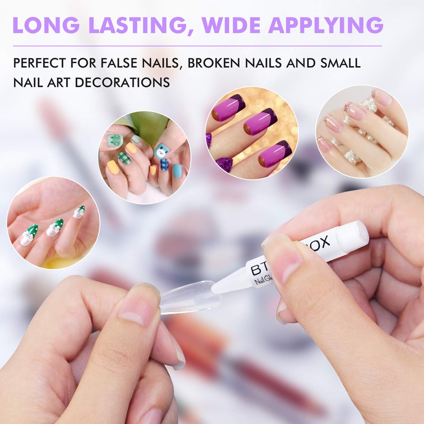 Nail Glue for Acrylic Nails - Nail Glue for Press On Nails, 8 Pcs BTArtbox Adhesive Super Bond for Fake Nails Tips Long Lasting, 0.07 oz