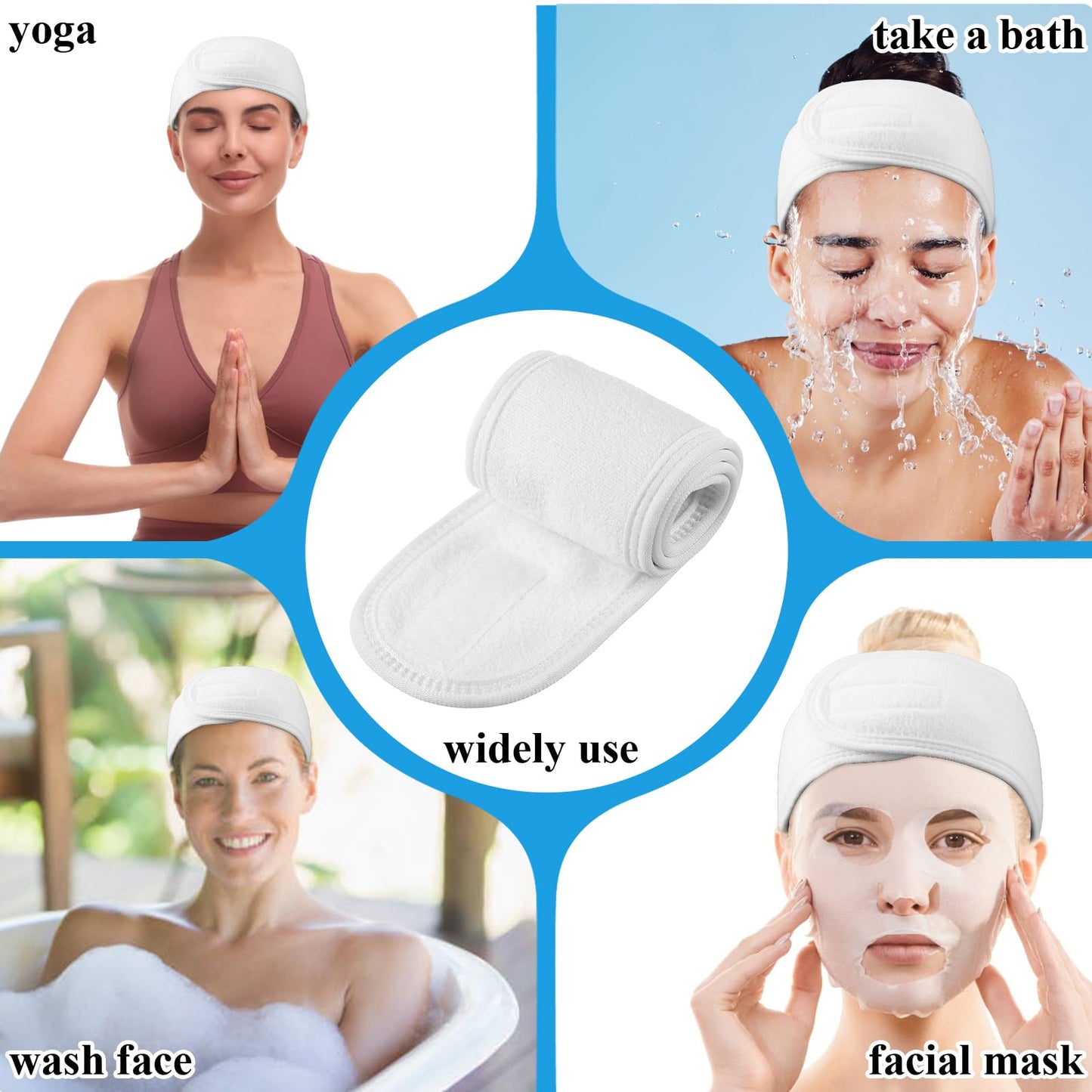 24 Pcs Spa Facial Headband Set - Premium 100% Cotton Esthetician Headbands for Facials, 24.4 x 3.14 Inch Adjustable Hair Wrap for Women, Makeup & Skincare (White)