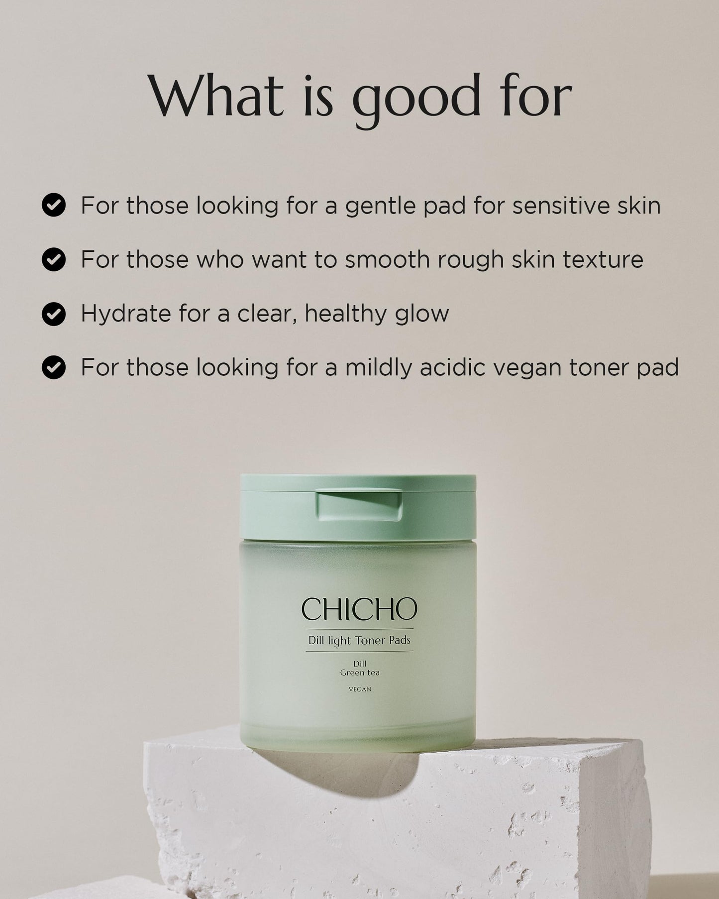 CHICHO Dill Light Toner Pads (80 Pads) – Jumbo 7cm OEKO-TEX Standard 100 Class I 100% Cotton Dual-Sided Pads for Rough Texture & Makeup Prep – 82.9% Dill Extract, Face Exfoliating and Moisturizing