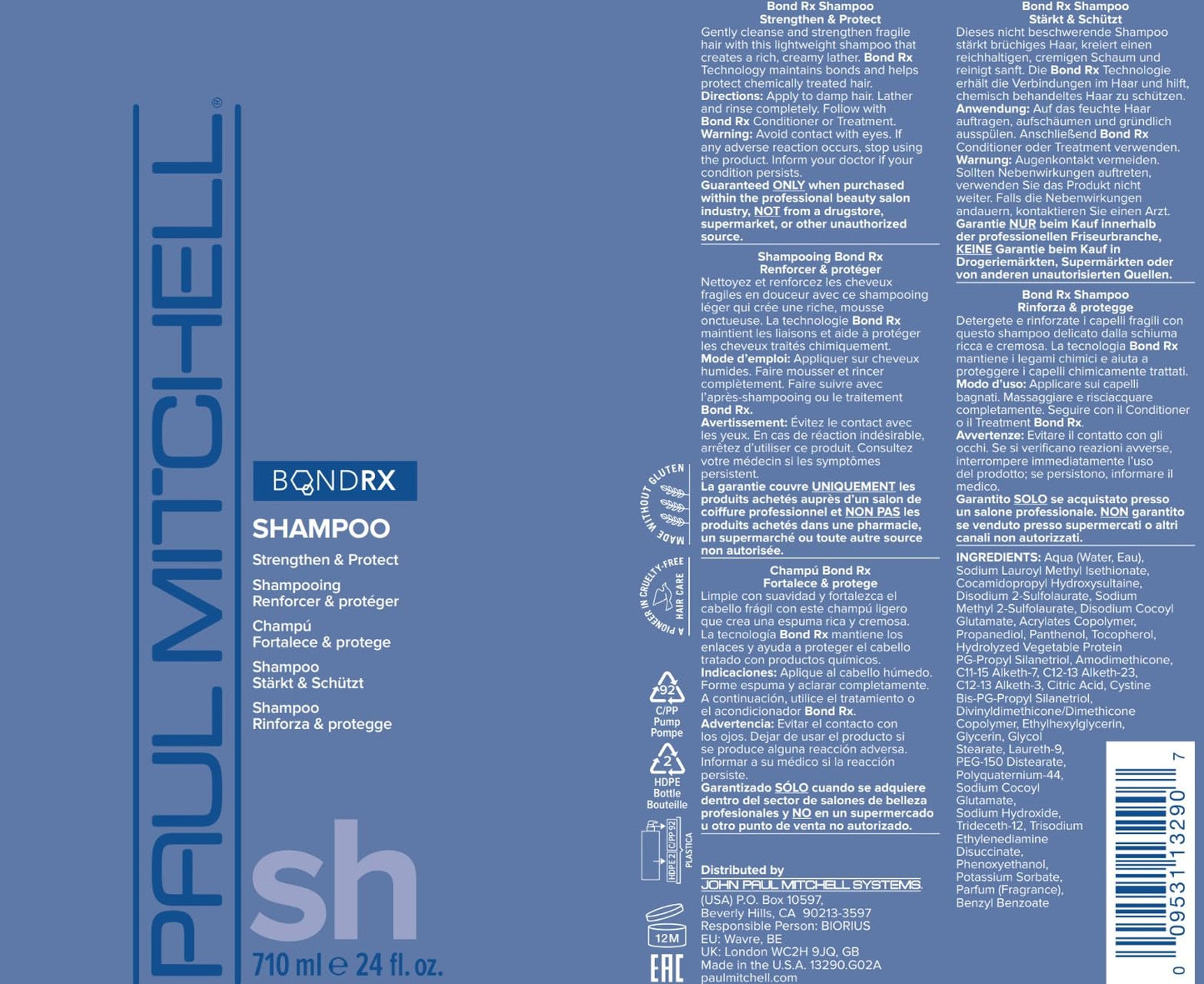 Paul Mitchell Bond Rx Shampoo, Strengthens + Protects, For Chemically Treated + Damaged Hair, 24 oz