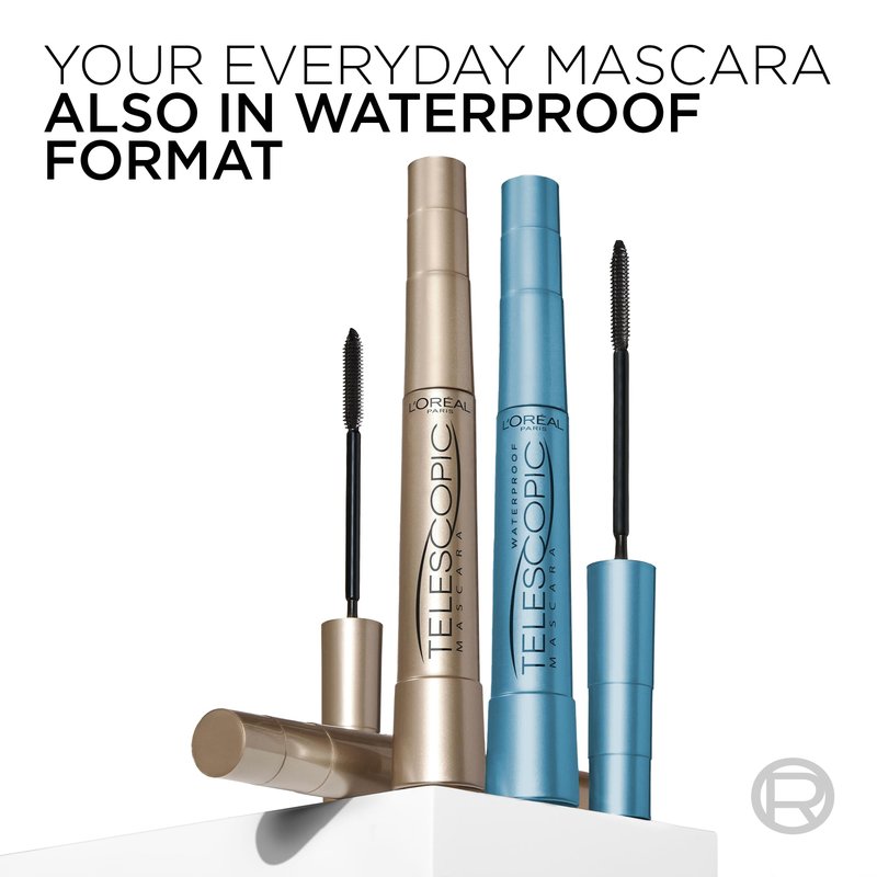 L’Oreal Paris Makeup Original Telescopic Mascara, Separating Mascara Volume and Length Formula, Washable, Carbon Black, 0.27 Fl Oz., 2 Count