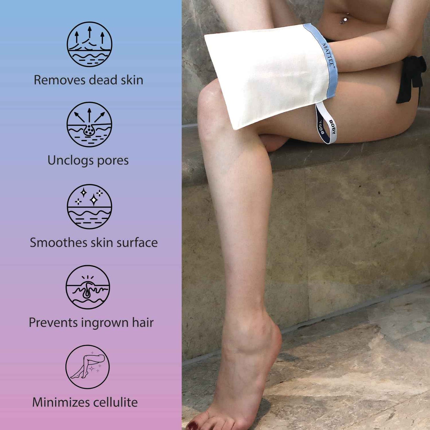 MATTEE 2 packs of 100% Natural Premium Deep Exfoliating Mitt, Exfoliating Glove, Korean Exfoliating Mitt, Kese Exfoliating Glove, Visibly Lifts Away Dead Skin, No Dye