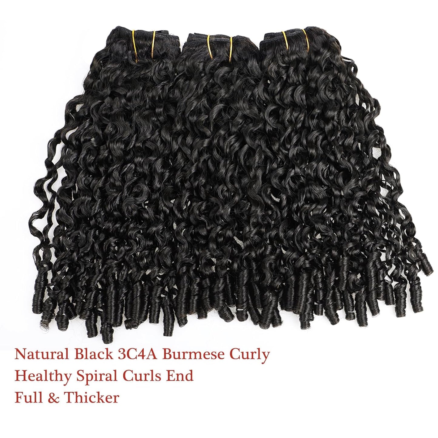 Burmese Curly Human Hair Bundles - 12 Inch Unprocessed Raw Hair Extensions | Natural Color Spiral Curly Weft