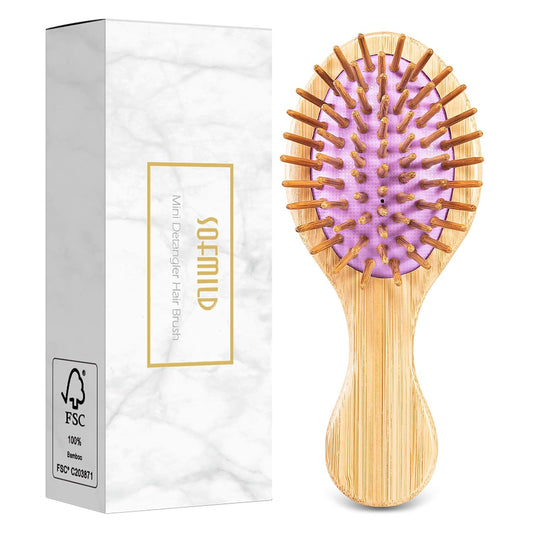 Sofmild Mini Travel Bamboo Hair Brush for Women/Men/Kids - Anti-Static Small Travel Size Detangler Brush for Purse, Pocket, backpack