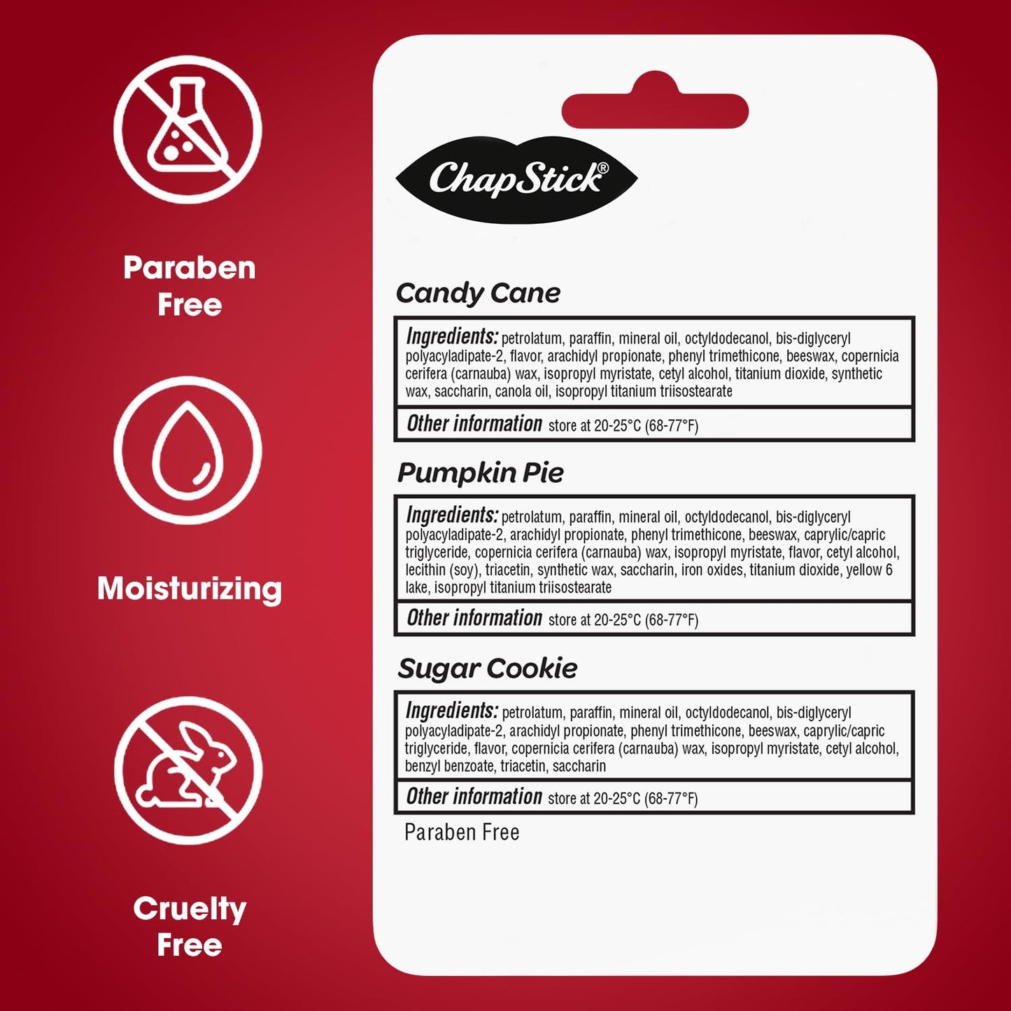 ChapStick Bulk Lip Balm, Holiday Variety 3-Packs x 6 (18 Sticks) – Candy Cane, Sugar Cookie, and Pumpkin Pie Flavored Lip Moisturizers, Stocking Stuffers, 0.15 Oz Ea