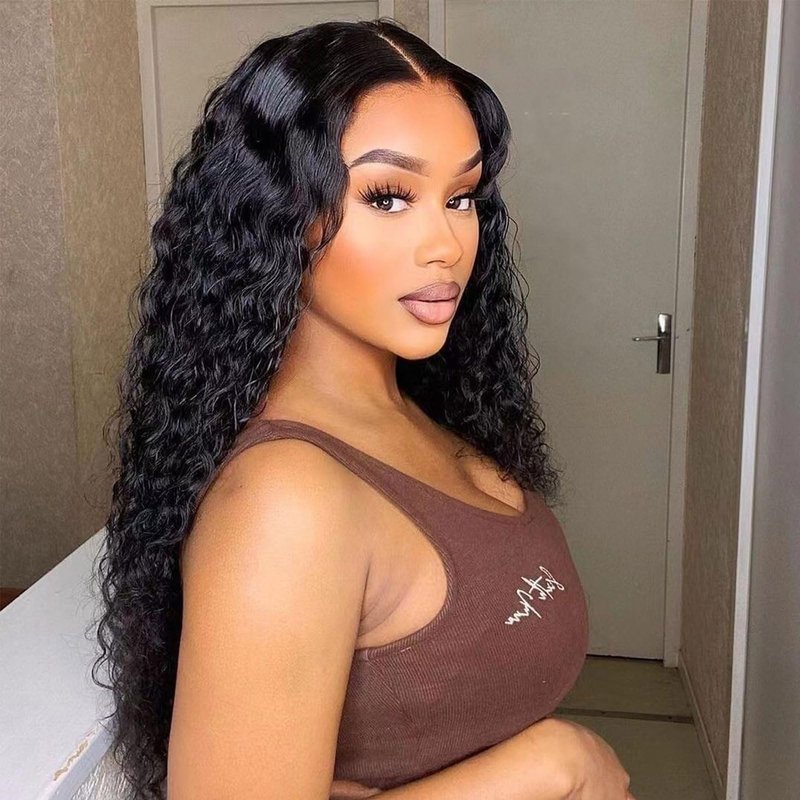 DSEKCAIN 5x5 HD Lace Closure Human Hair Deep Wave Transparent Closure Deep Curly Raw Virgin Pre Plucked Natural Black 1B Color 14 Inch