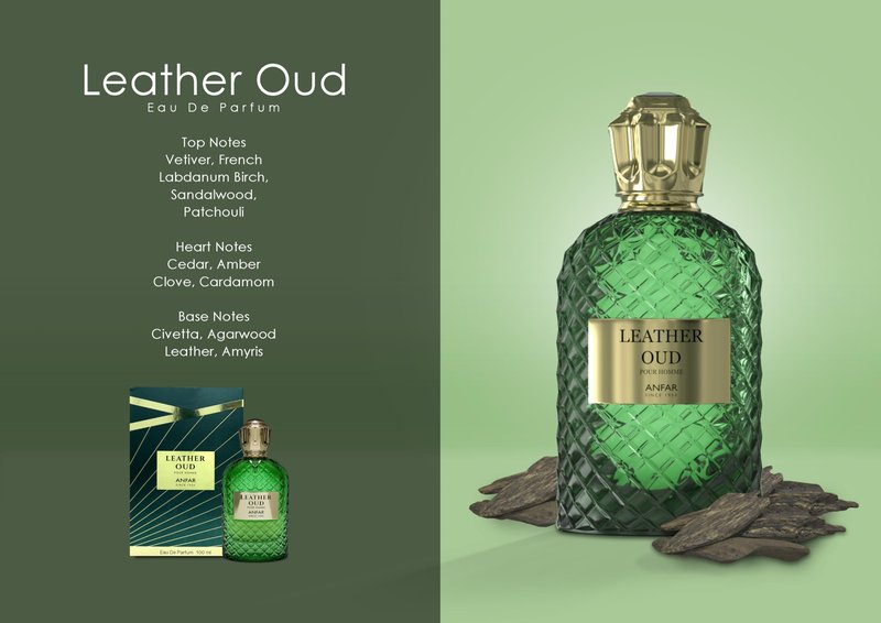 Anfar Leather Oud Pour Homme Eau De Parfum,3.4OZ FOR MEN,100 ml, Vetiver, Labdanum, Birch, Sandalwood, Patchouli.