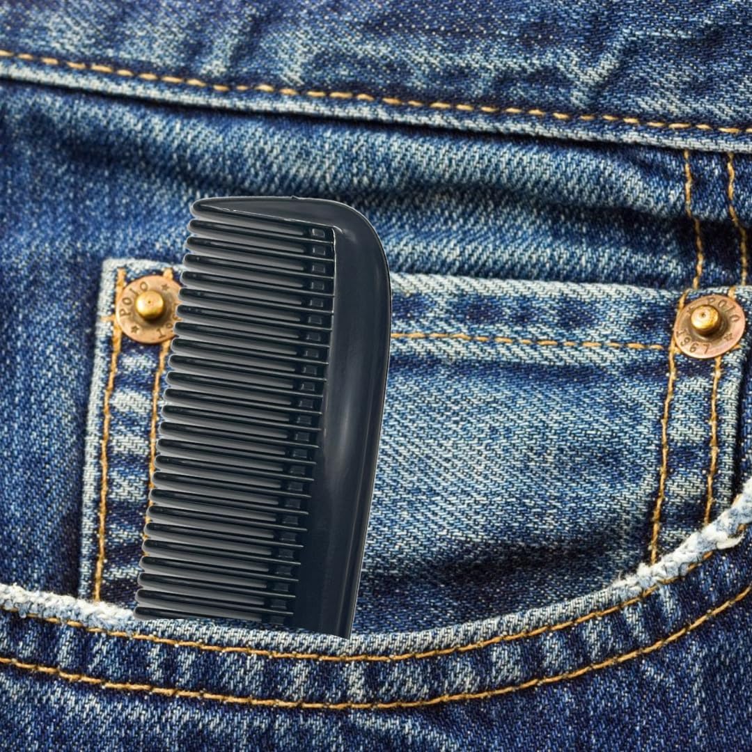 G.B.S (5 Pack) Pocket Comb Black Unbreakable Round Teeth Course Fine Pocket Beard & Mustache Combs for Men's Hair | Sideburns Travel-Friendly Symmetry, Friendly Birthday Gifts