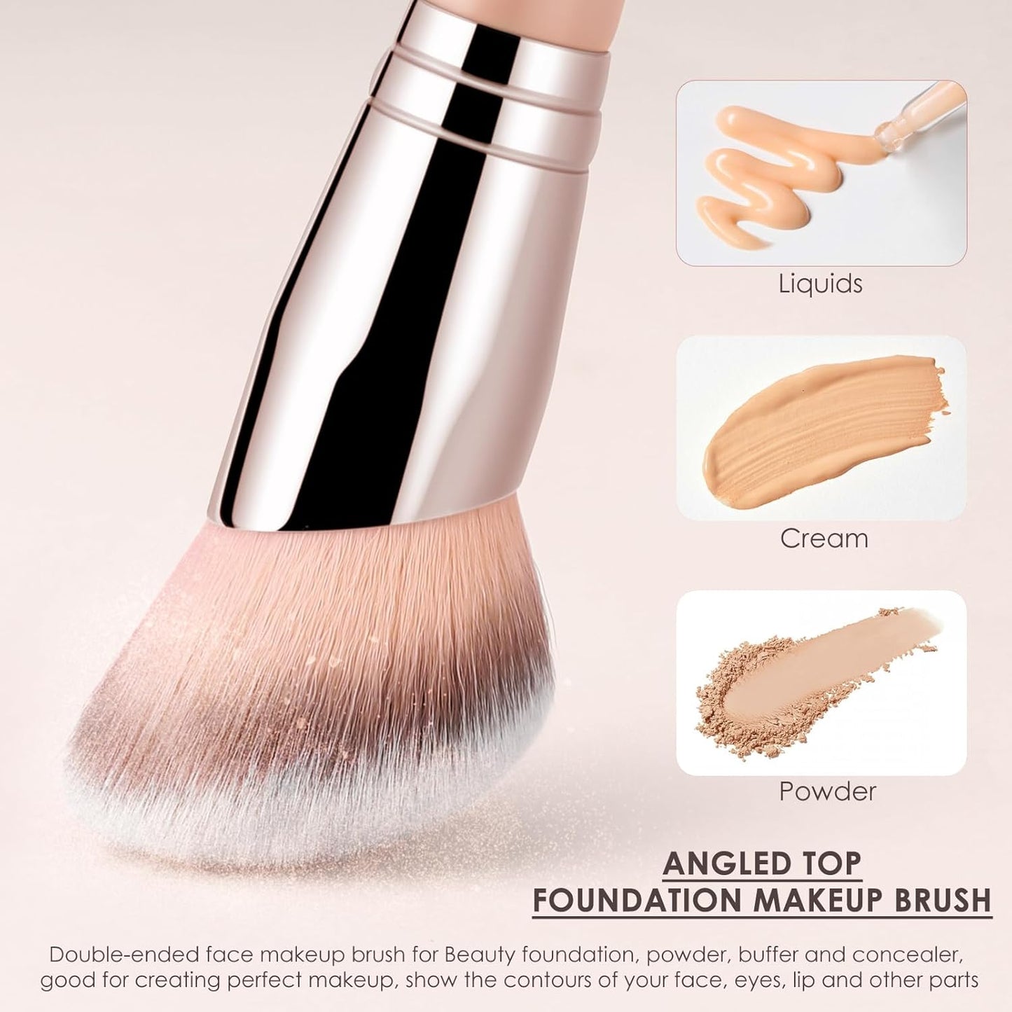 KINGMAS Foundation Makeup Brush, Double-ended Angled/Round Top Contour Brush for Beauty Blending Liquid Powder, Concealer Cream Cosmetics Blush Makeup Brush (Brown)