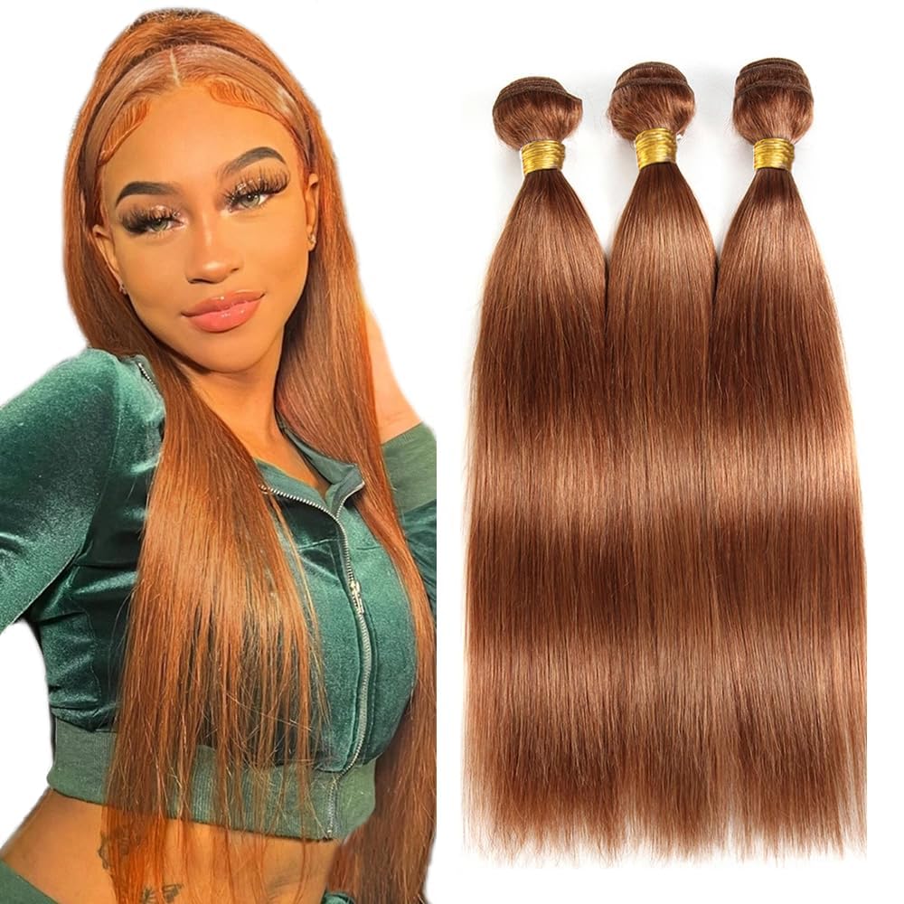 Human Hair Bundles - 10-14 Inch Straight Light Brown 11A Brazilian Virgin Hair Extensions for Black Women