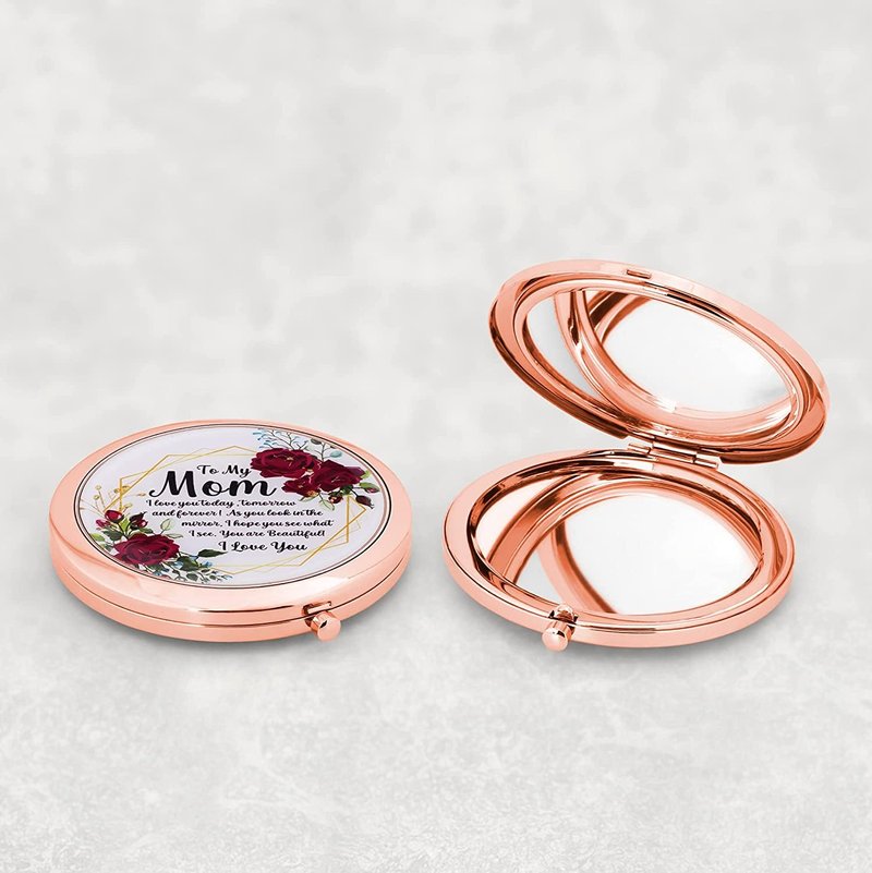 10 Pieces Sublimation Blank Magnifying Compact Mirror for Purses with 2 x 1x Magnification, Rose Gold Folding Mini Pocket Double Sided Travel Makeup Mirror,Perfect for Purse, Pocket Mirror for Gift