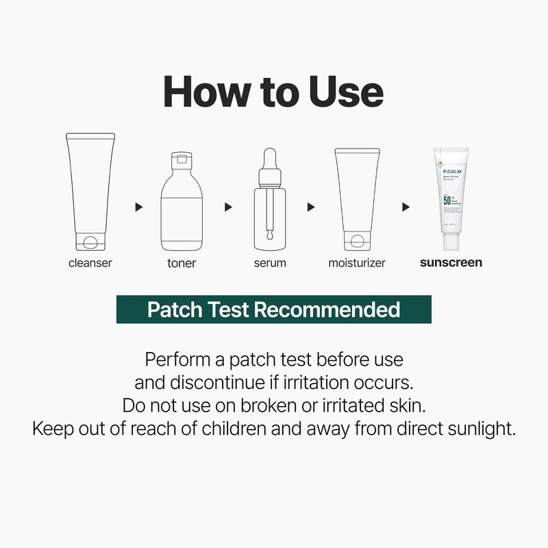 P.CALM Water Barrier Sunscreen SPF50+ PA++++ | Lightweight Hydrating Glow Sunscreen with Panthenol, No Whitecast Daily Face Sunscreen for Sensitive Skin | Korean Skincare, 50ml / 1.69 fl.oz