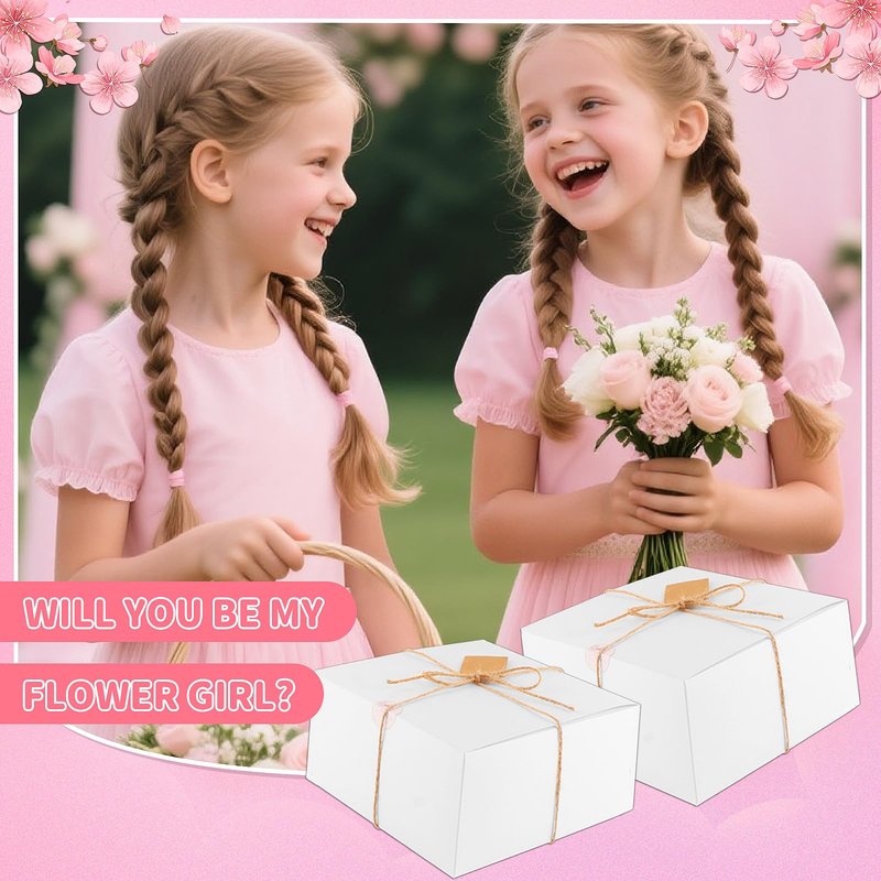 Mhoel 40pcs Flower Girl Proposal Gifts Set of 2, Rose Gold 12oz Tumbler Sunglasses Pearl Bracelet Diamond Pen Hair Ties Will You Be My Flower Girl Card Box