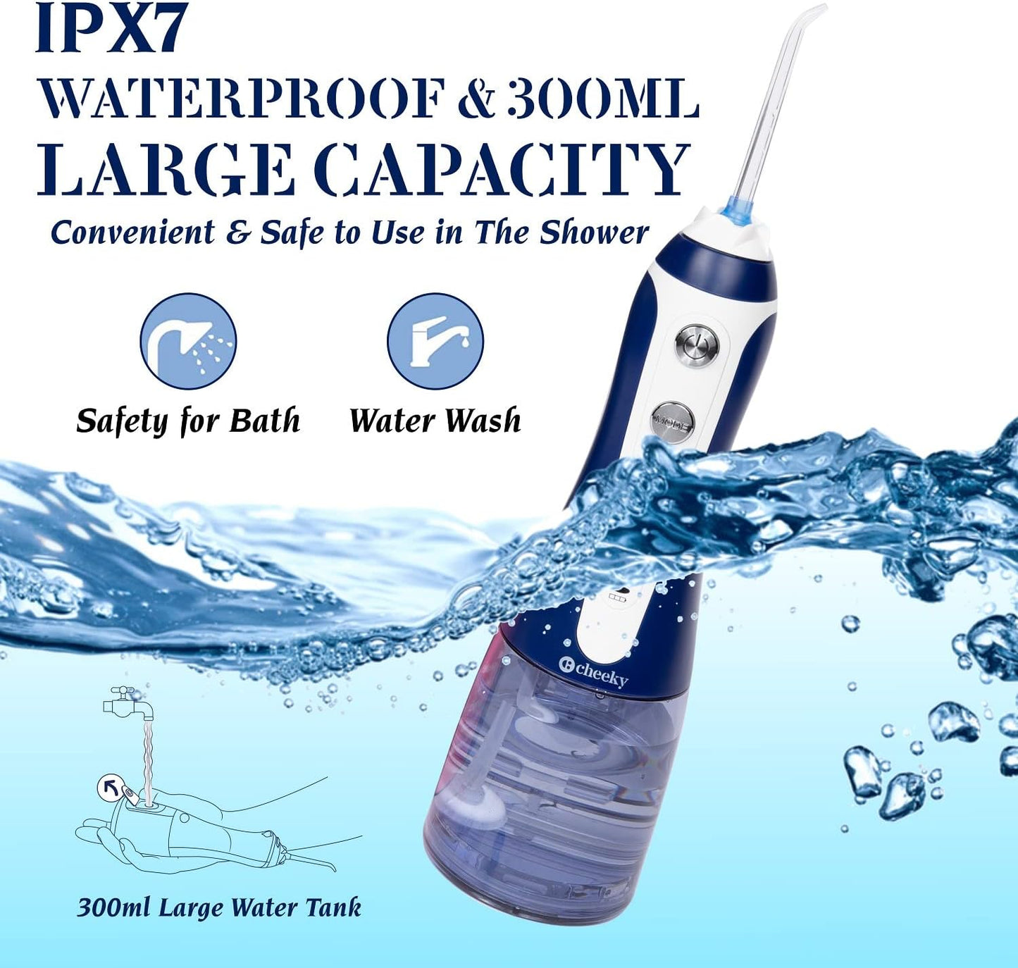 Cheeky Cordless Water Flosser - 5 Pressure Modes, 5 Floss Heads, 300 mL Tank | Deep Clean Teeth & Gums