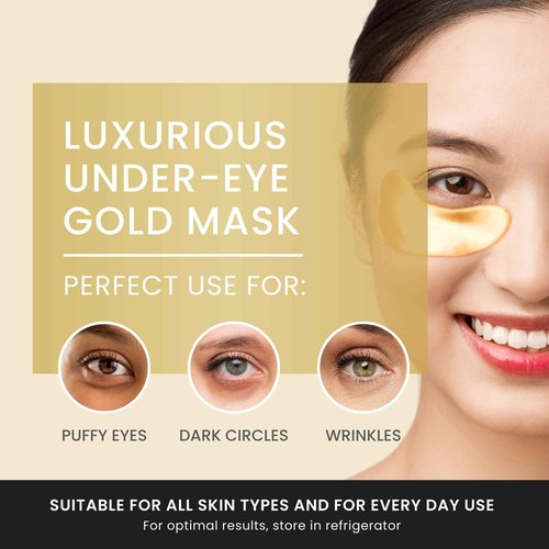 Bisou Bisou Bisou 24K Gold Under Eye Patches, Under Eye Mask Dark Circles and Puffiness, Wrinkles Patches with Hydrogel, Collagen Eye Pad Improves Elasticity Self Care,16 Pairs (2 packs)