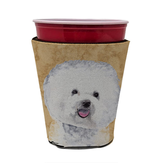 Caroline's Treasures SC9135RSC Bichon Frise Red Cup Hugger Cup Cooler Sleeve Hugger Machine Washable Drink Sleeve Hugger Collapsible Insulator Beverage Insulated Holder