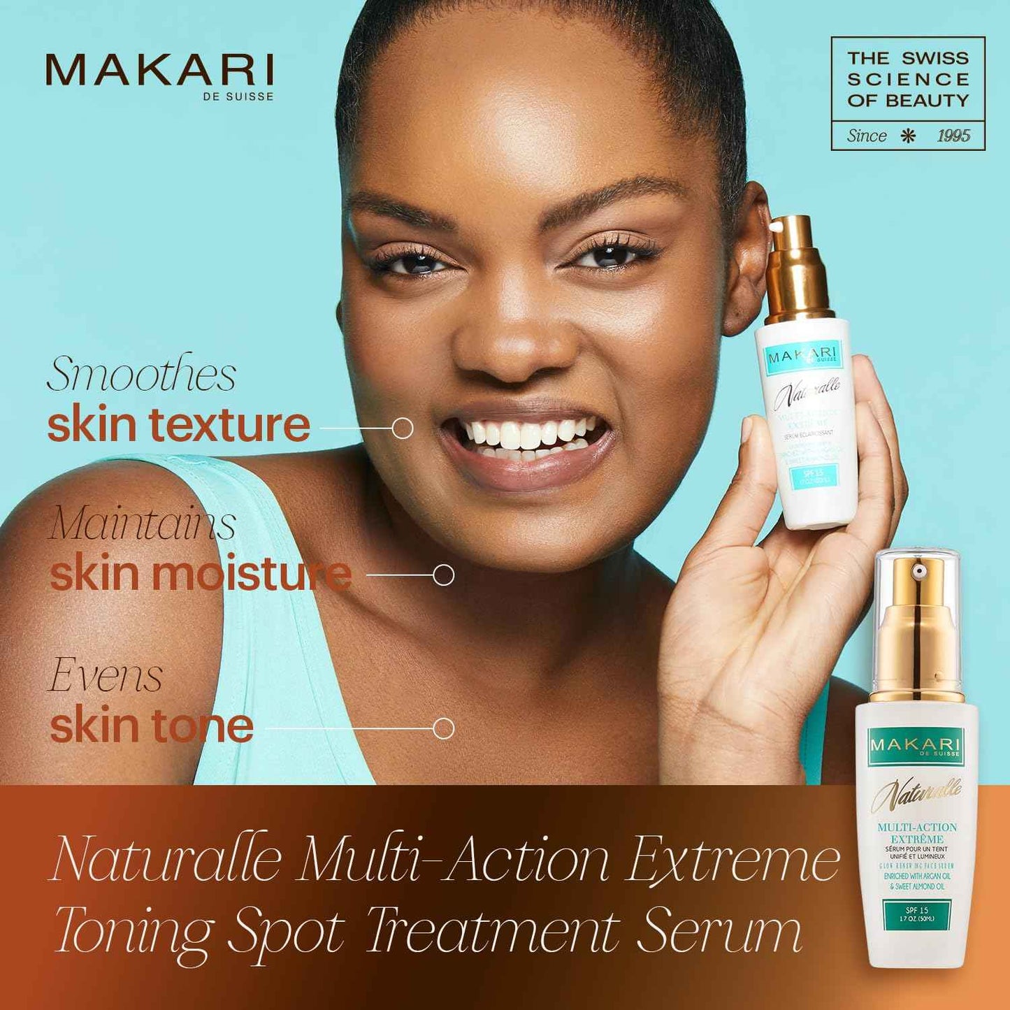 Makari Naturalle Multi-Action Extreme Skin Brightening Serum (1.7 oz) | Brightening Treatment for Dark Spots and Under Eye Circles | Moisturizer for Dry and Irritated Skin with Argan Oil and SPF 15