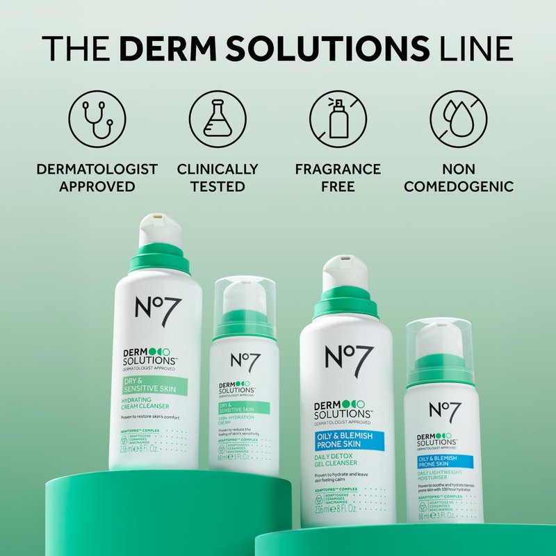 No7 Derm Solutions Hydrating Facial Cleanser - Gentle Cream Face Wash Formulated with Ceramides, Niacinamide & Adaptogens to Help Maintain Skin's Moisture Barrier - For Dry & Sensitive Skin (16 Fl Oz)
