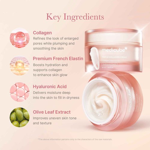 medicube Triple Collagen Cream - Hydrating & Firming Moisturizer with Hyaluronic Acid, Premium Elastin, Shea Butter - Wrinkle Care & Boosts Elasticity - Korean Skincare, 1.69 oz