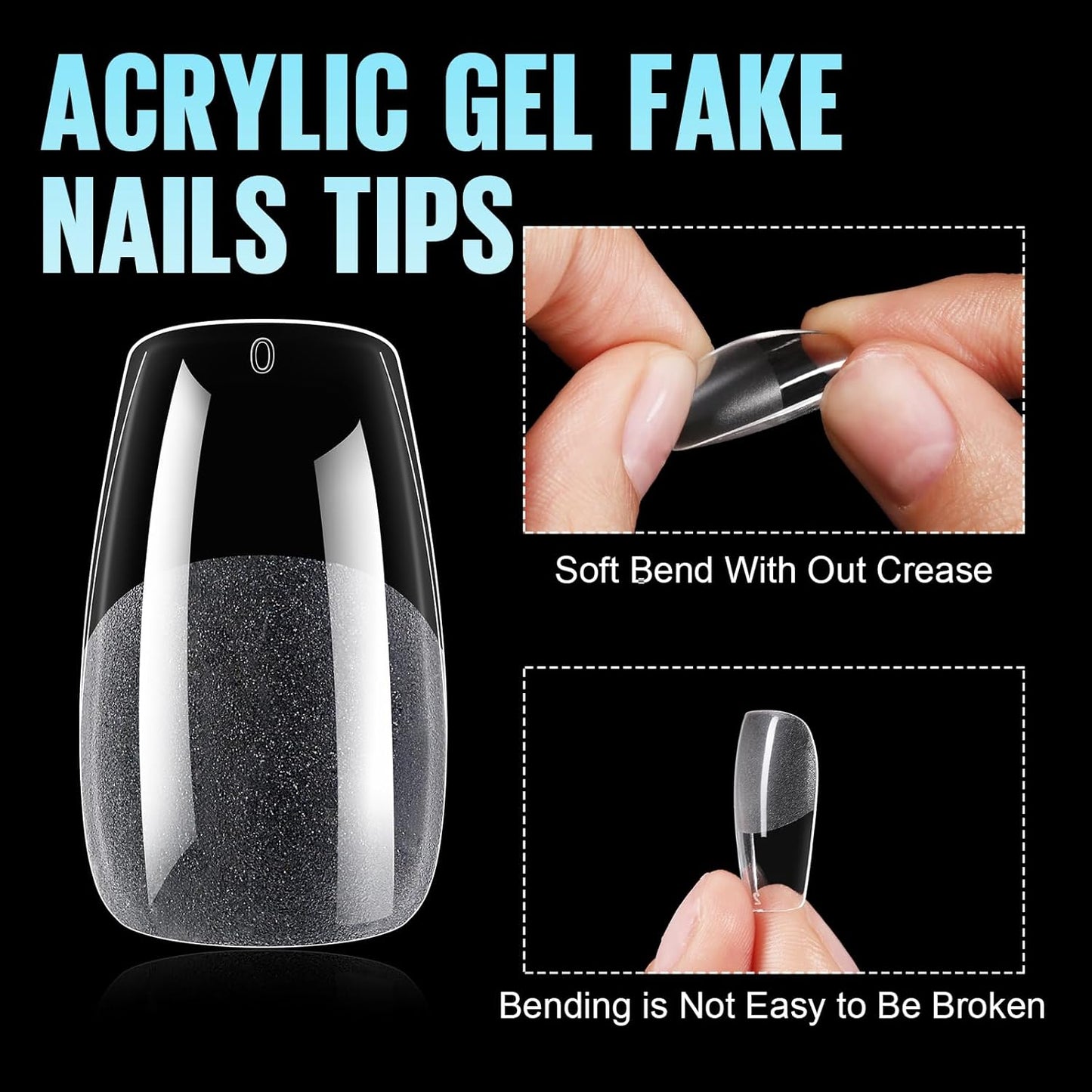 TOMICCA Short Nail Tips Extra Short Square Nail Tips, 192Pcs Fake Nails 12 Sizes Acrylic Clear Nails for Beginner and Professional DIY Gel Nails Salon