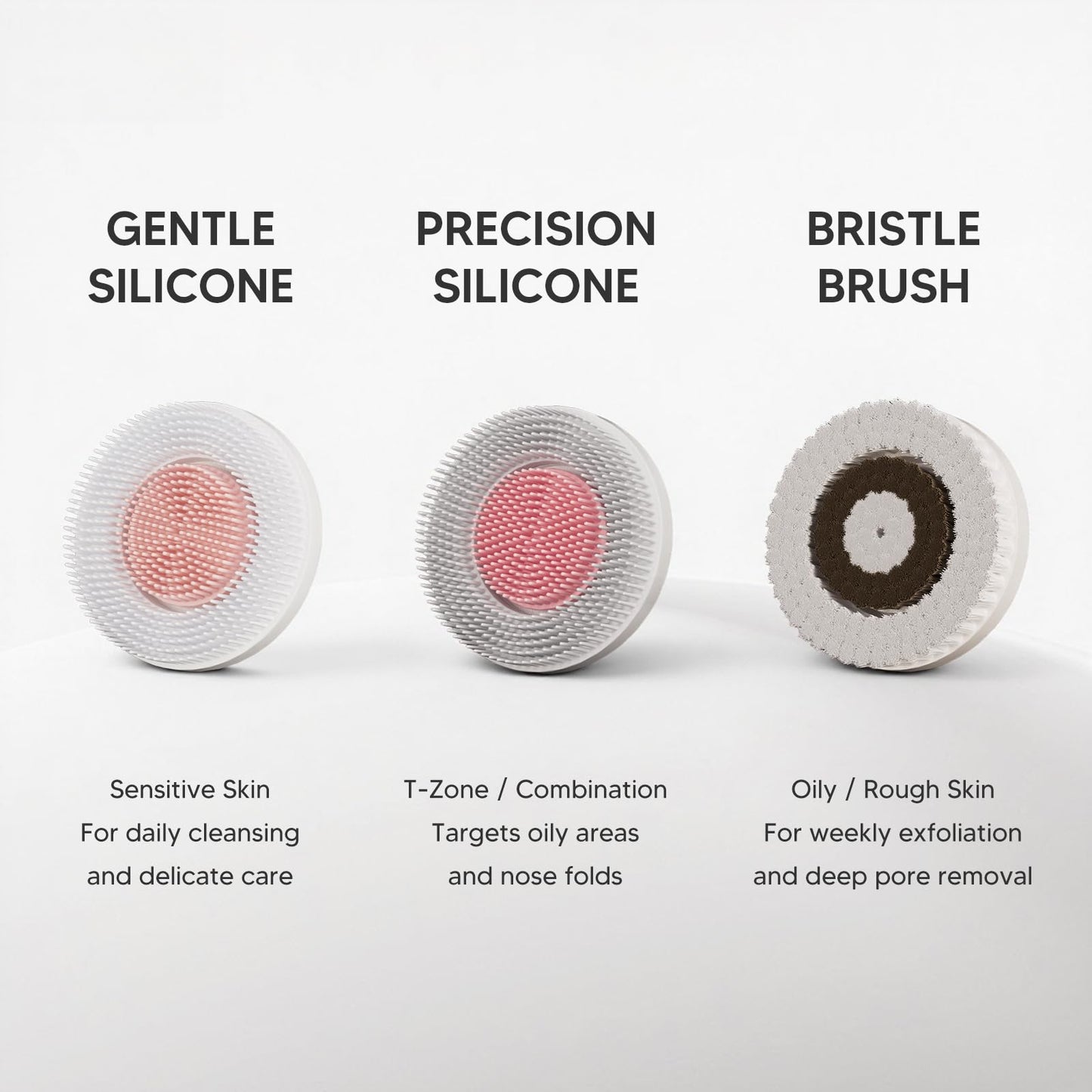 Electric Facial Cleansing Brush, Rechargeable Waterproof Dual Rotating Face Scrubber with 3 Interchangeable Heads, Soft Silicone Face Brush, White