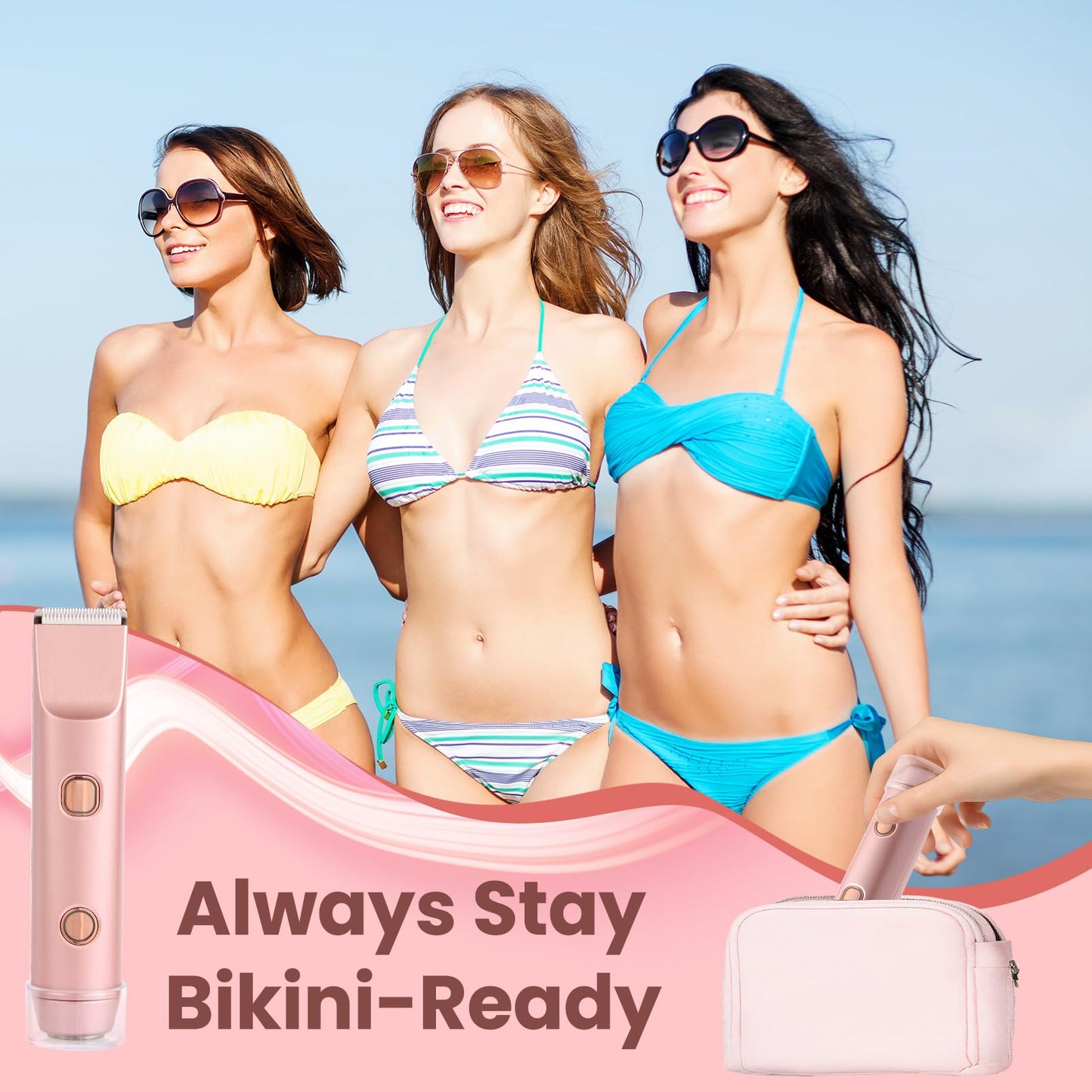 Bikini Trimmer for Women 2-in-1 Electric Razors for Pubic Hair Painless Wet & Dry Use Dual Head Electric Shaver for Women Support 60 Minutes Runtime for Facial Hair Removal & Body & Intimate Areas