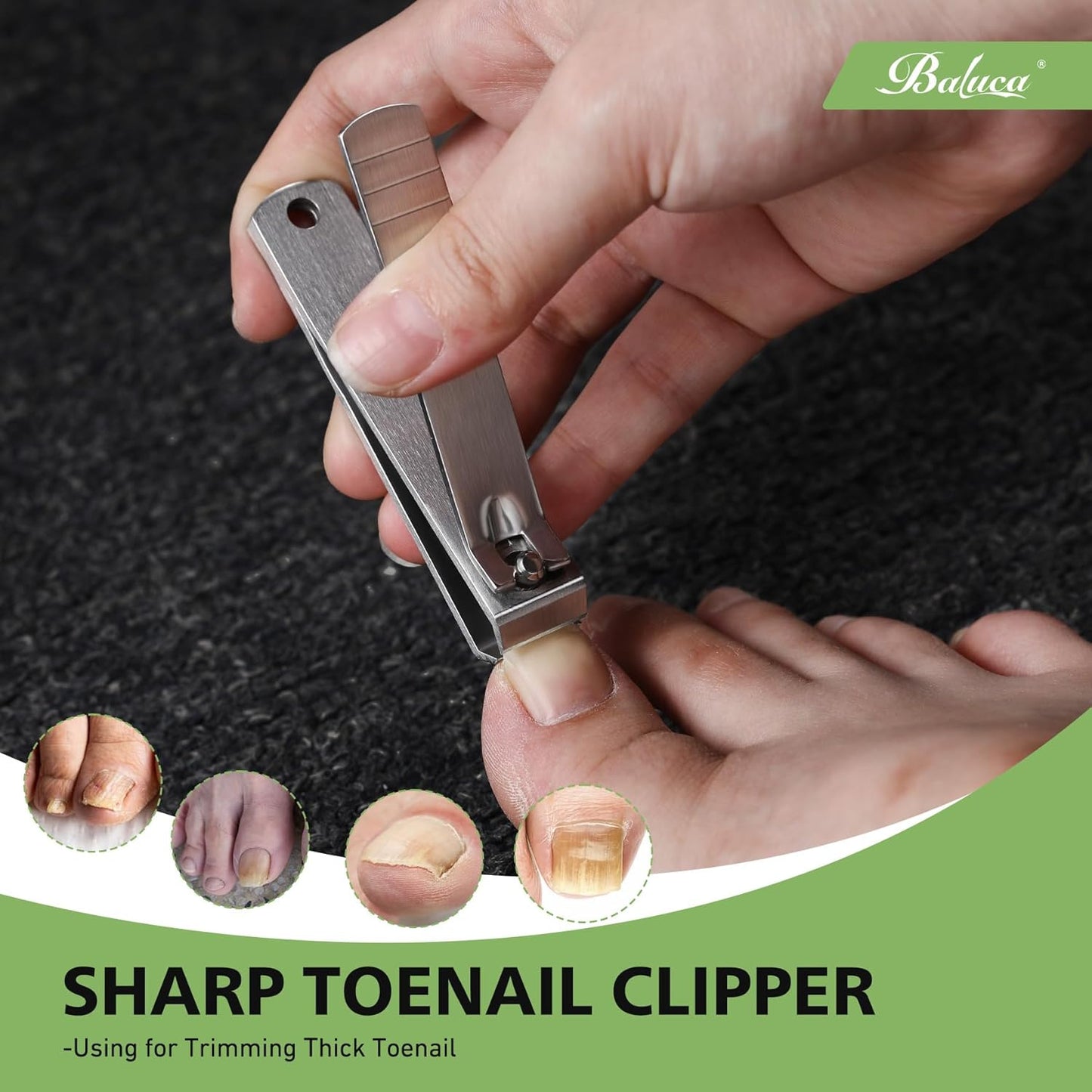 Heavy Duty Straight Blade Nail Clippers for Thick Toenails, Professional Stainless Steel Fingernail Toenail Clippers Trimmers - Thick Wide Jaw Toe Nail Clippings for Seniors, Men & Women (Black)