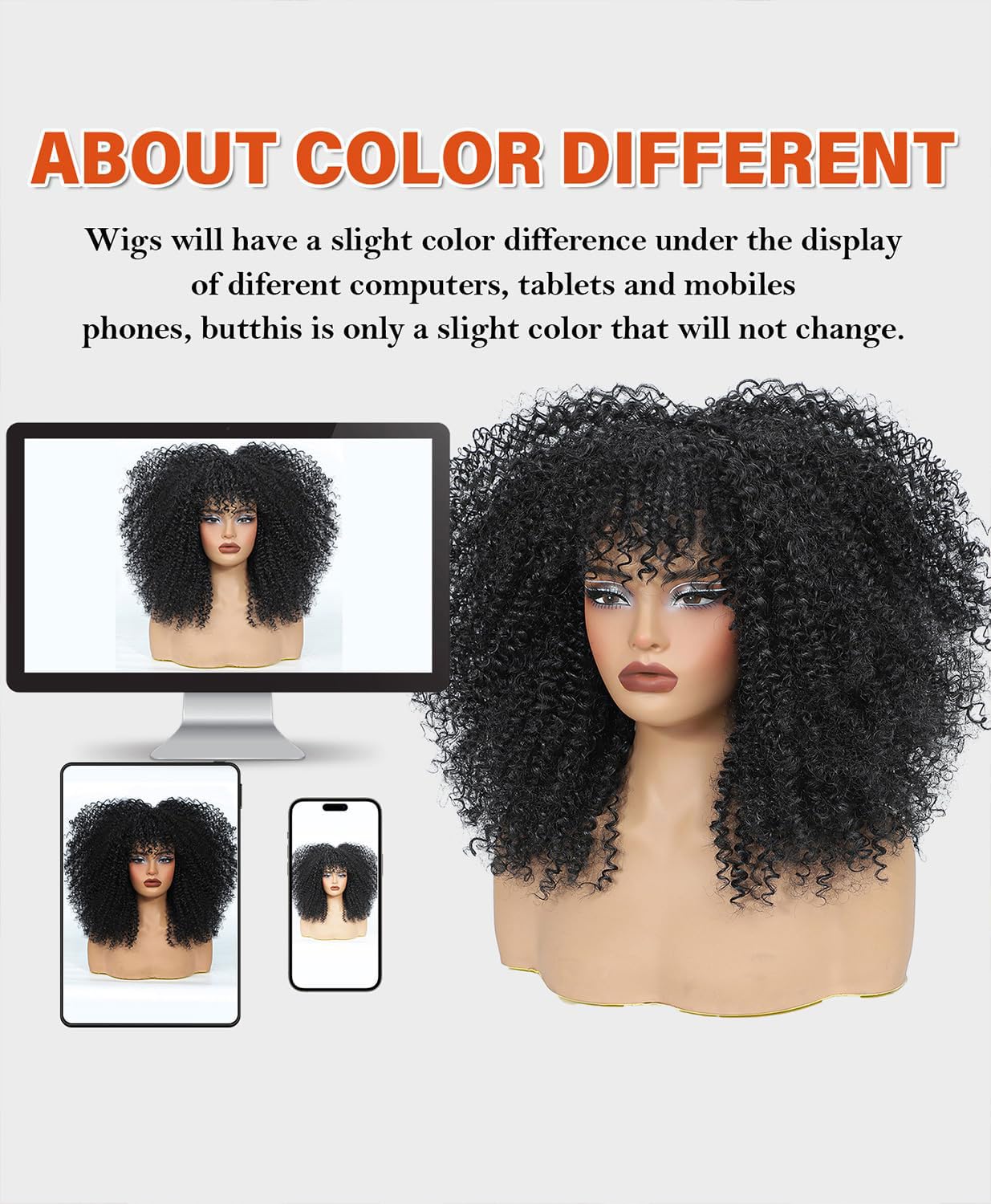 HILYBAE Curly Wig Afro Curly Wigs for Black Women Afro Kinky Curly Wig With Bangs Full and Fluffy Glueless Wig Synthetic Hair Replacement Wigs for Cosplay and Daily