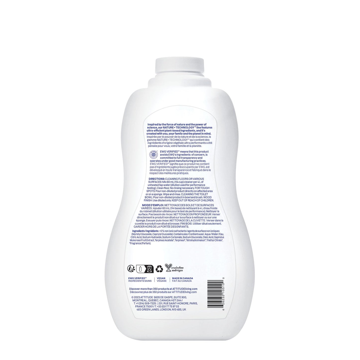 ATTITUDE Floor Cleaner, EWG Verified, Streak-Free, Vegan & Plant-Based for Tile, Wood & Laminate Floors, Citrus Zest Scent, 35.2 Fl Oz