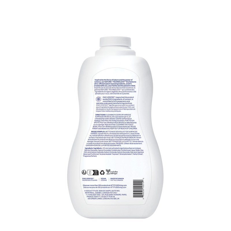 ATTITUDE Floor Cleaner, EWG Verified, Streak-Free, Vegan & Plant-Based for Tile, Wood & Laminate Floors, Citrus Zest Scent, 35.2 Fl Oz