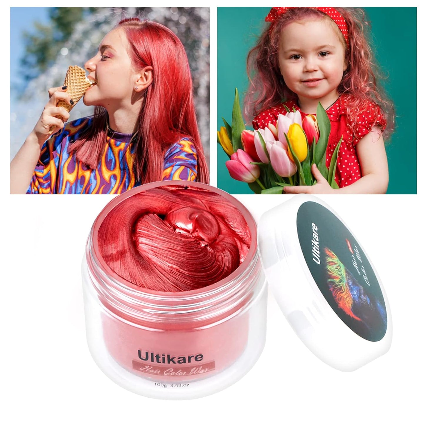 Temporary Hair Color for Kids, Ultikare Orange Hair Dye Washable Natural Hair Wax Color Chalk Mud Cream DIY Hairstyle Clay For Dark Hair Halloween, Cosplay, Party, Christmas Gift Girls 3.4 Fl Oz