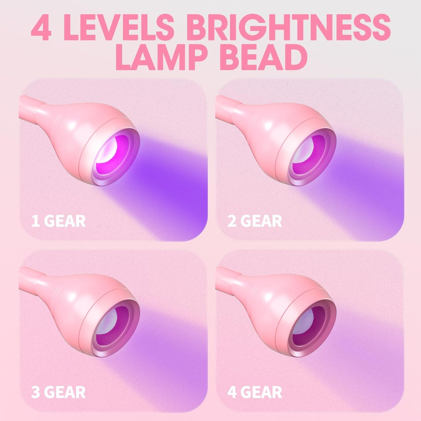 UV Nail Lamp - UV Light for Gel Nails, LED Gooseneck Flash Cure Lamp for Nails, Manicure Dryer Black Light with Clamp, 365+395nm Wavelength 5V 3W 4 Levels Dimming