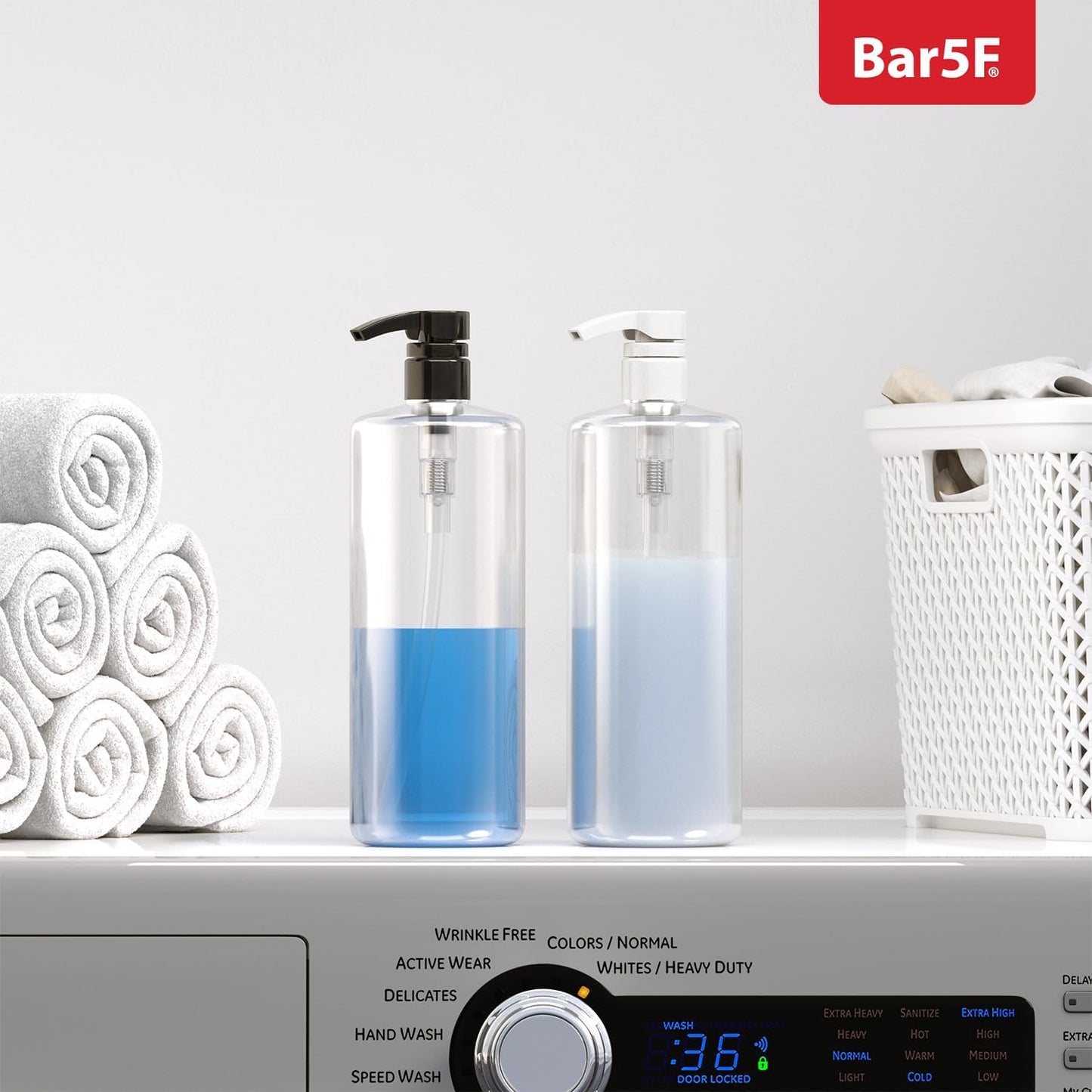Bar5F 1-Liter Pumps for Shampoo and Conditioner Bottles for 33.8-Ounce Professional Salon Brands (White & Black)