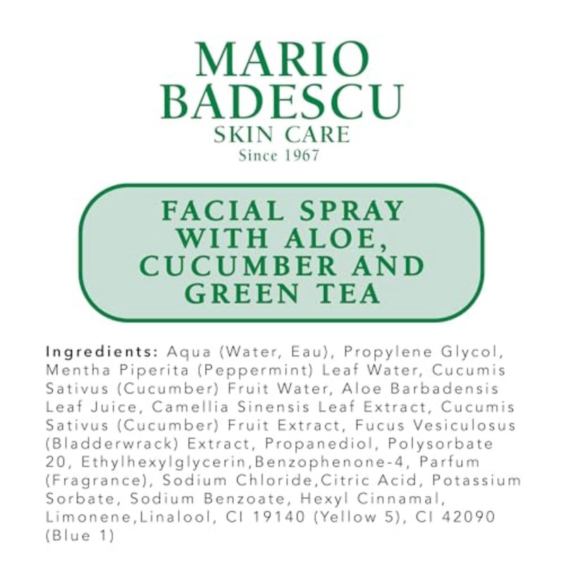 Mario Badescu Facial Spray with Aloe, Cucumber and Green Tea for All Skin Types | Face Mist that Hydrates & Invigorates | 8 FL OZ