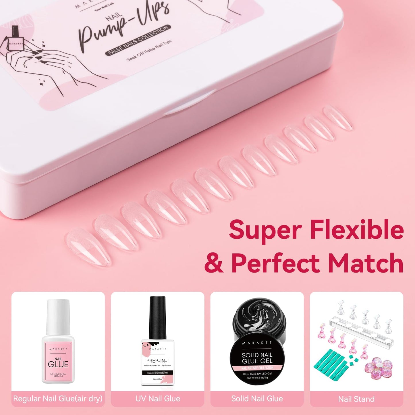 Makartt Almond Nail Tips: 500pcs Medium Pre-buffed Full Cover Clear Press on Nails 10 Sizes Soak Off Soft Gel Nail Tips Extension Professional Acrylic Fake Nails No Crease False Nail Salon DIY Art