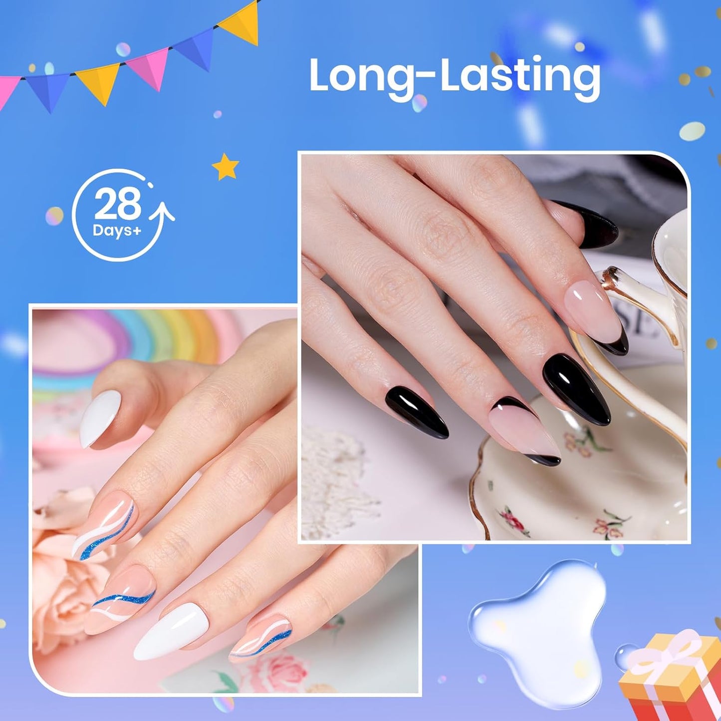 beetles Gel Polish 9 in 1 Gel Nail Glue for Clear Acrylic Nails Tips, Long Lasting Super Strong Brush Nail Glue for Fake Nails, Base Blooming Nail Gel, New Safe Formula, U V Light Cure