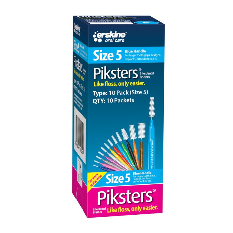 Piksters Interdental Brushes, Size 5, 100 Count (10 x 10 Packs), Interdental Tooth Brush for Large Gaps, Gum Soft Bristles for Plaque Removal, Safe for Braces (100 pk)