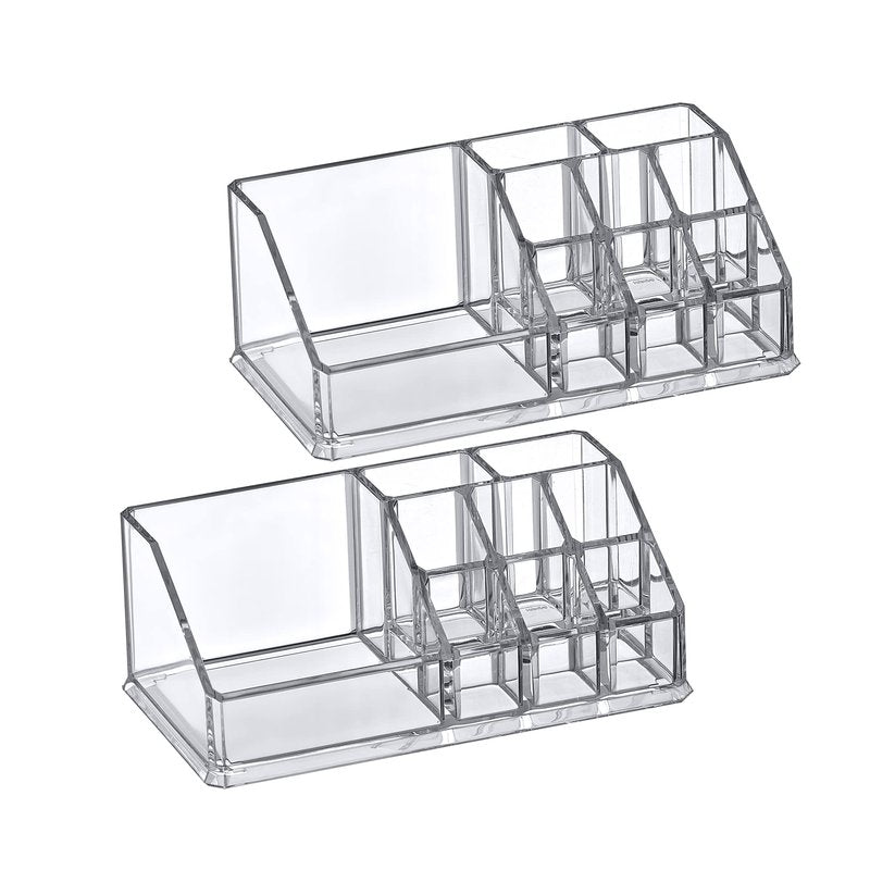 Amazing Abby - Tiffany - 2-Pack Acrylic Cosmetic Organizer, Transparent Plastic Makeup Holder, Compartmented, Shatter-Proof, Perfect Bathroom Vanity Storage Solution for Beauty Supply, Small