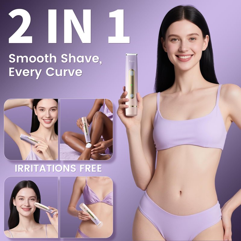 Arysn Bikini Trimmer for Women, 2 in 1 Dual Head Rechargeable Electric Shaver, Painless Pubic Hair Trimmer for Underarm Leg Arm Body Faceโ IPX7 Waterproof & Travel-Friendly, GoldPurple
