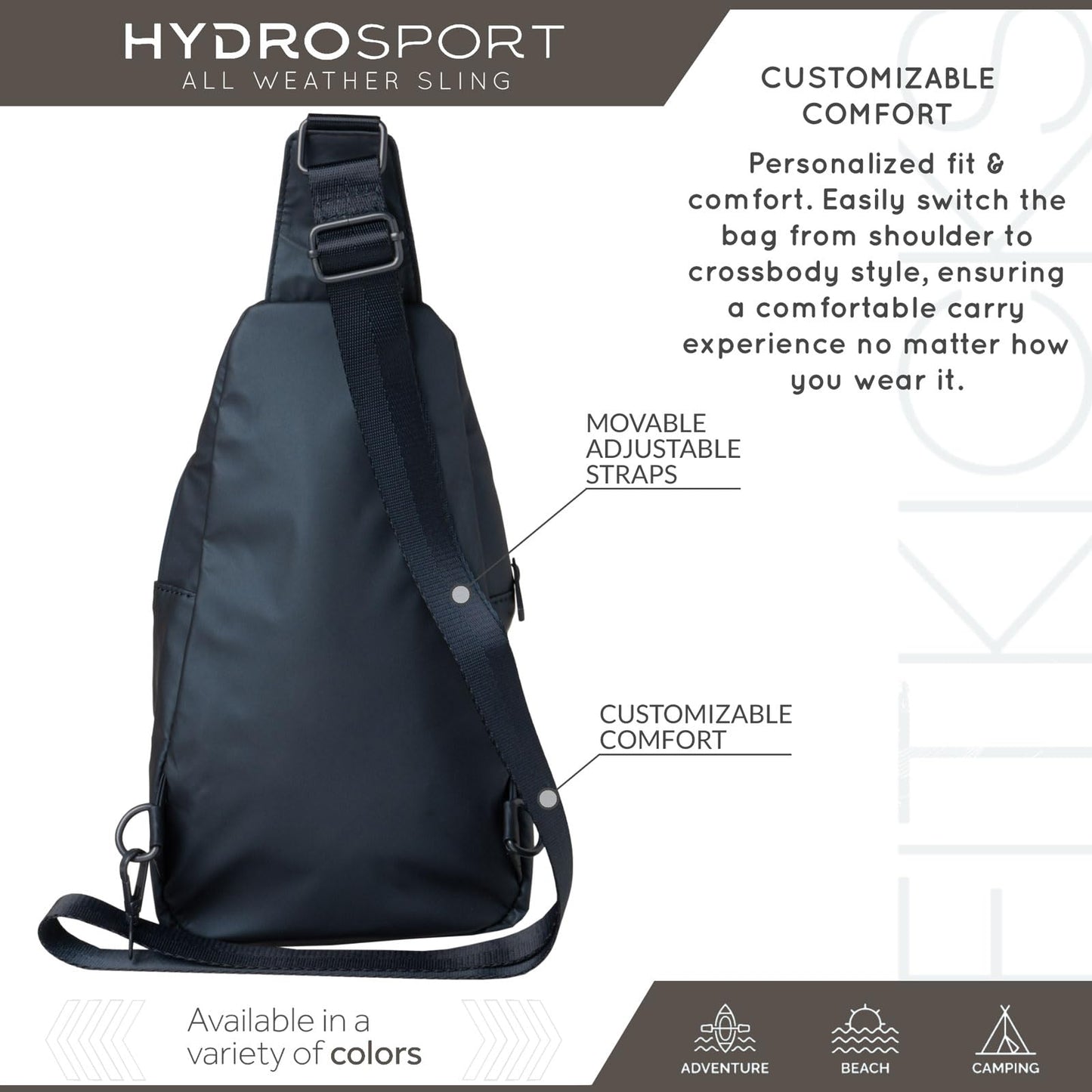 FITKICKS Hydrosport All Weather Sling Bag Unisex Crossbody Travel Hiking Chest Bag - Navy