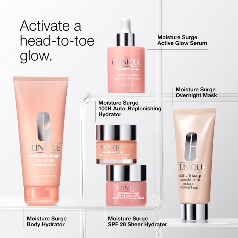 Clinique Moisture Surge Broad Spectrum SPF 28 Sheer Hydrator Face Moisturizer With SPF, Hyaluronic Acid, Aloe Bioferment + Provitamin D | Hydrating + Sun Protection, 1 Fl Oz