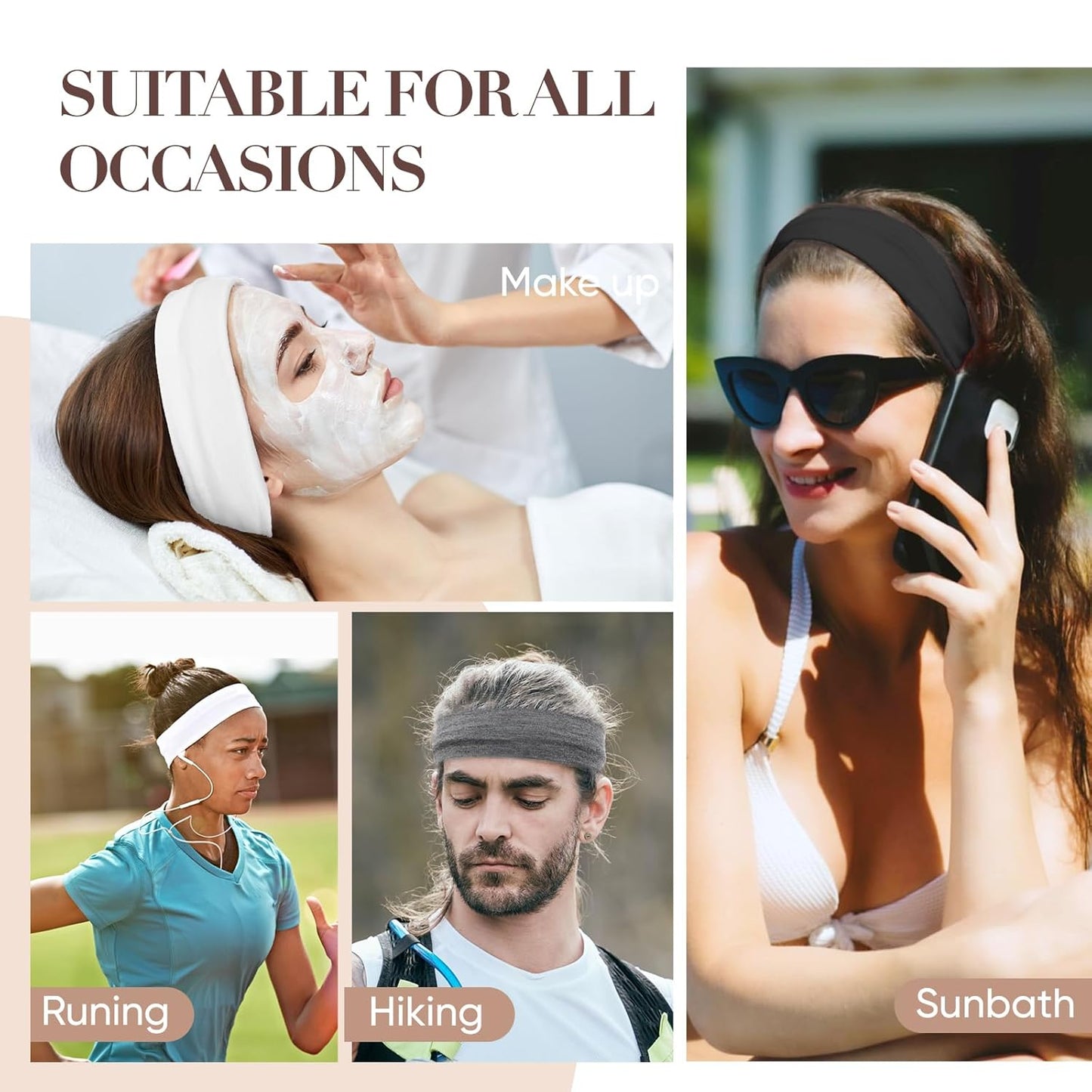 9 Pack Headbands for Women Non Slip - Fabric Elastic Hair Bands for Women's Hair, Soft Cotton Cloth Stretchy Sport Headbands, Sweat Absorption Athletic Hairbands for Workout Yoga Running - A