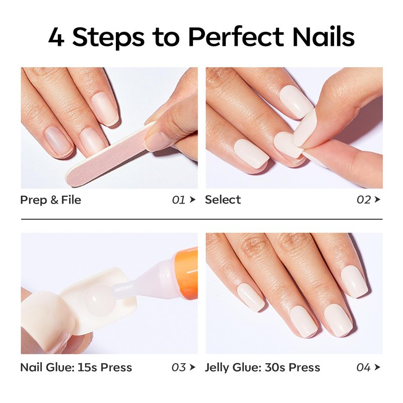 Modelones Pure White Press on Nails Almond, Short Almond Fake Nails, Reusable Nail Kit with Nail Glue Adhesive Tabs Mini Nail File, Nails Press Ons 32Pcs16 Sizes